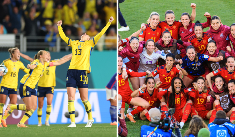 Suécia e Espanha vão se enfrentar nas semifinais da Copa do Mundo Feminina. Foto: Arte/CBNVale/FIFA
